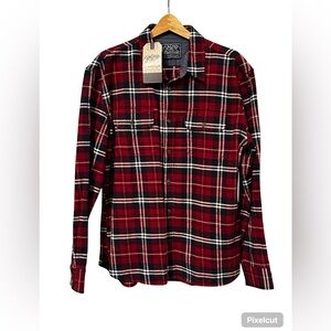 JACHS Washed Flannel Casual Button Down Shirt Long Sleeve RED Men Size XL.